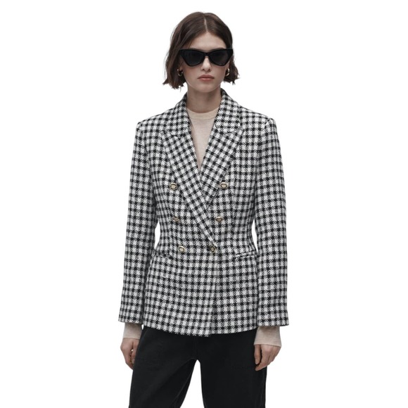 Zara Black Plaid Double Breasted Blazer - Picture 7 of 17